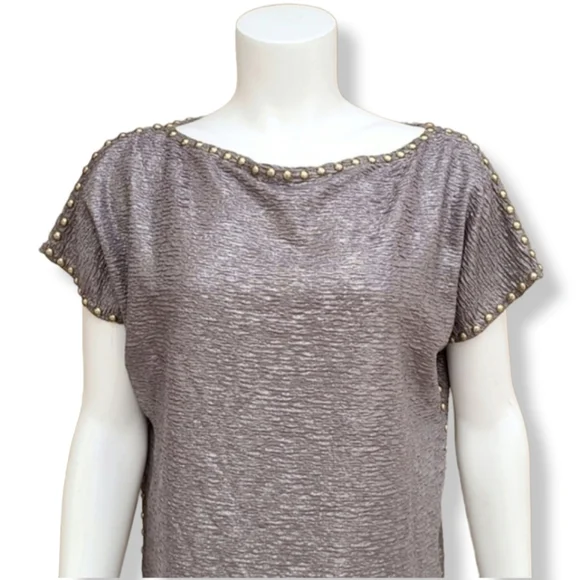 VINTAGE 80's SMITH & SMITH NYC Studded Shift Dress Small Mini Textured Crinkled - Picture 9 of 16